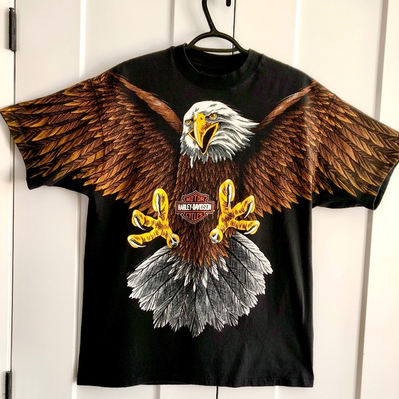 Harley Davidson, Eagle, T-Shirt, Vintage, 1993, Double Sided, Single Stitch, L - Picture 1 of 16